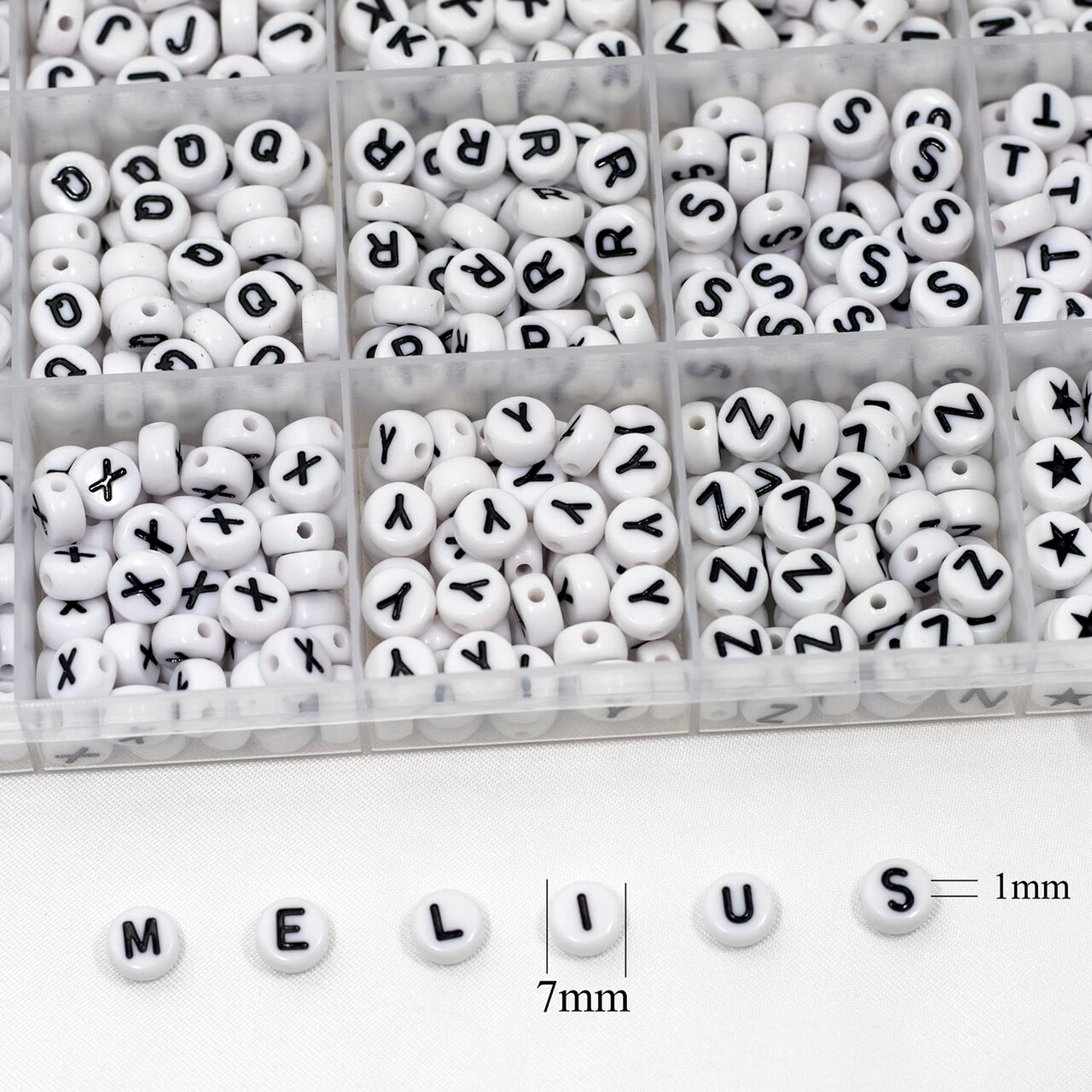 Acrylic Letter Beads, 1450 Pcs 4x7mm Round Alphabet Beads in 28 Grid Box for Jewelry Making, DIY Bracelets (4x7mm, White)